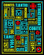 Bold Cyan Red Geometric Typography Rug