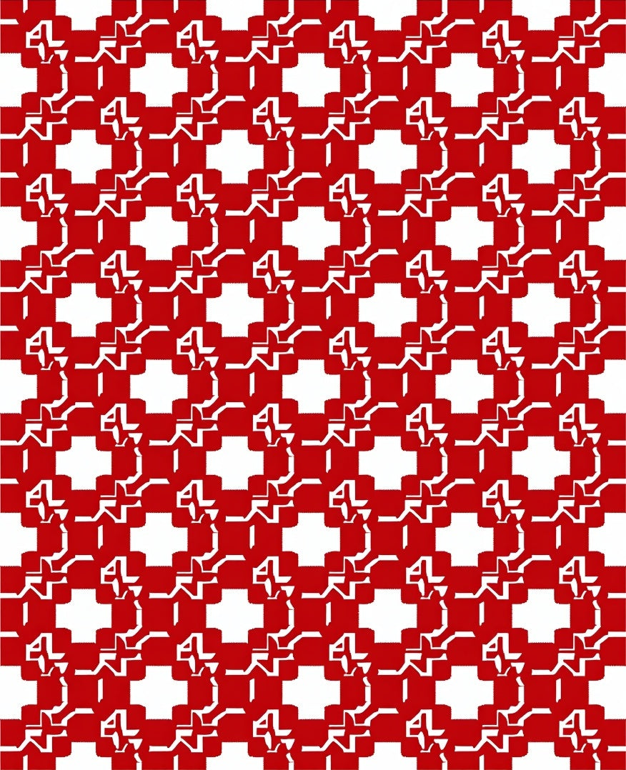 Modern Red White Geometric Interlocking Squares Rug