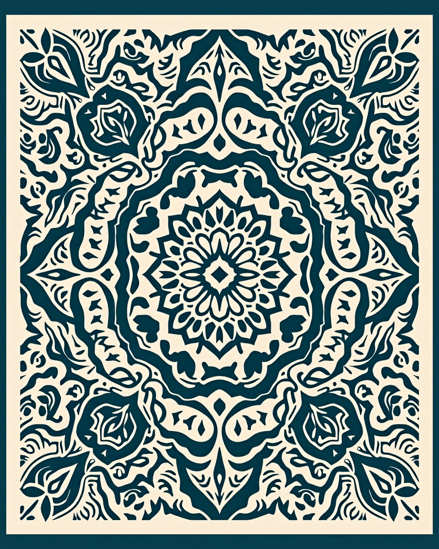 Cream Teal Floral Medallion Harmony Rug