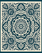 Cream Teal Floral Medallion Harmony Rug
