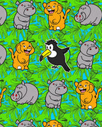 Jungle Friends Hippo Toucan Tropical Leaf Rug