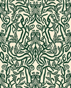 Deep Green Art Nouveau Botanical Vines Rug