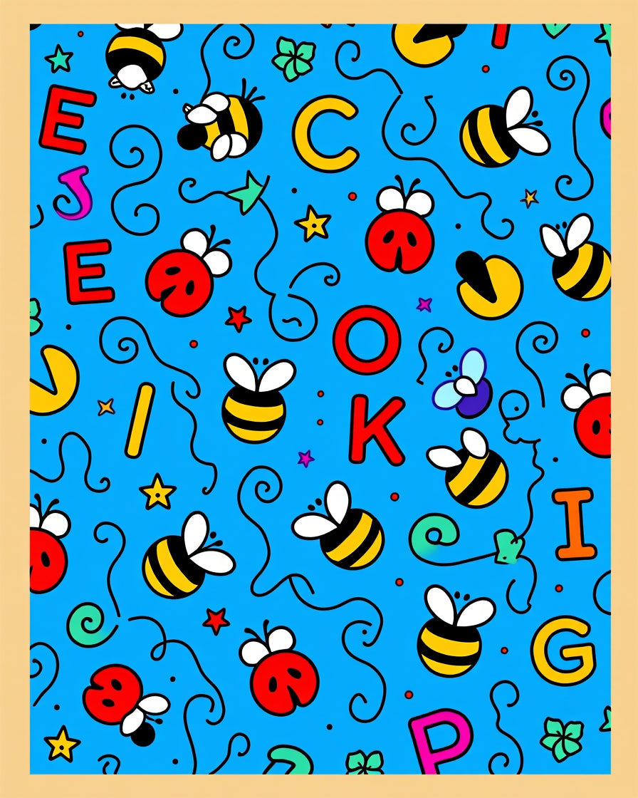 Whimsical bee and ladybug alphabet blue Rug
