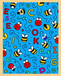 Whimsical bee and ladybug alphabet blue Rug