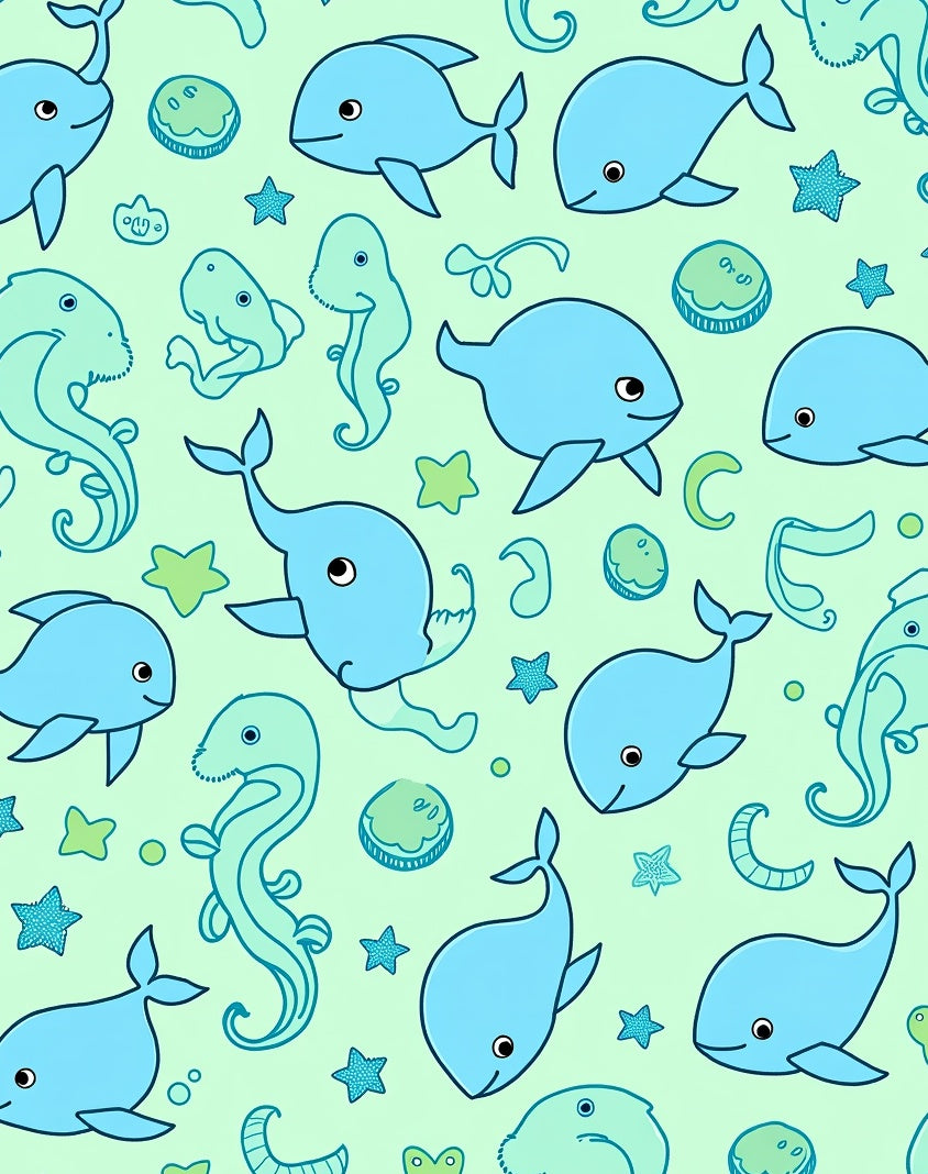 Aqua Blue Underwater Whales Starfish Creatures Rug
