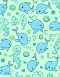 Aqua Blue Underwater Whales Starfish Creatures Rug