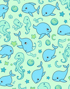Aqua Blue Underwater Whales Starfish Creatures Rug