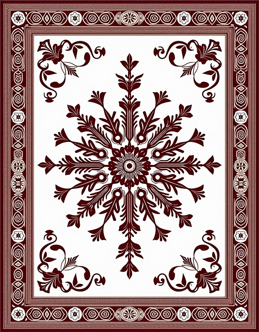 Deep Crimson Intricate Floral Frame Rug