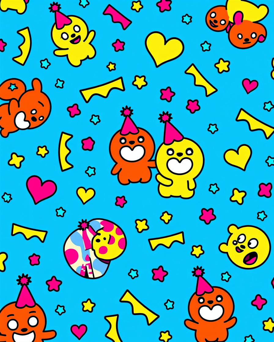 Whimsical Cartoon Characters Party Celebration Rug