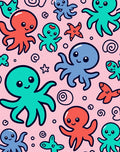Cute Coral Teal Blue Octopus Splash Rug
