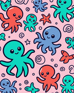 Cute Coral Teal Blue Octopus Splash Rug