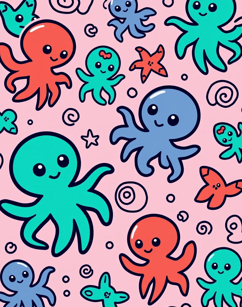 Cute Coral Teal Blue Octopus Splash Rug