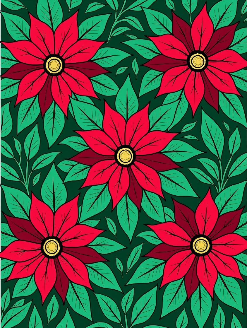Vibrant Red Poinsettia Green Foliage Rug
