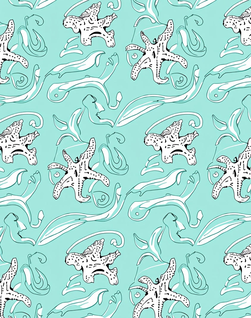 Aqua Starfish Coral Swirls Rug