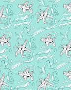 Aqua Starfish Coral Swirls Rug