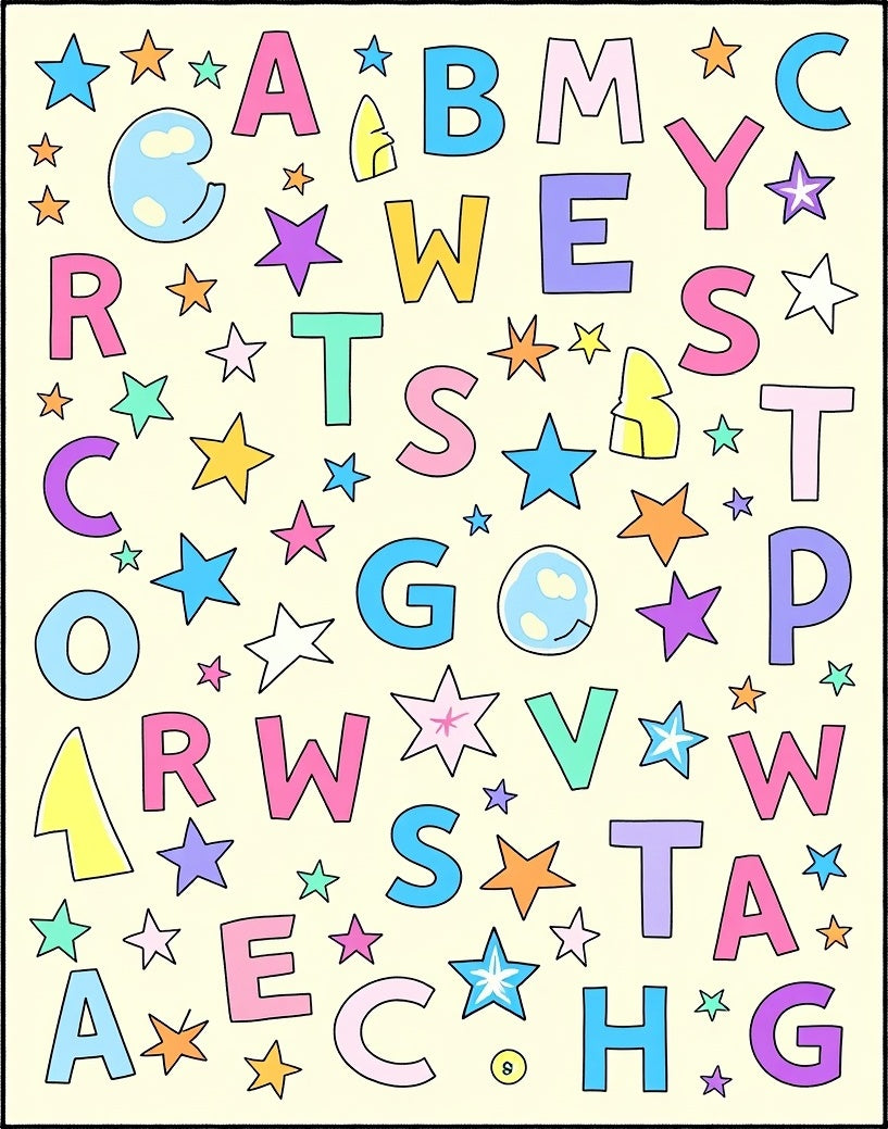 Whimsical Alphabet Stars Scattered Rug