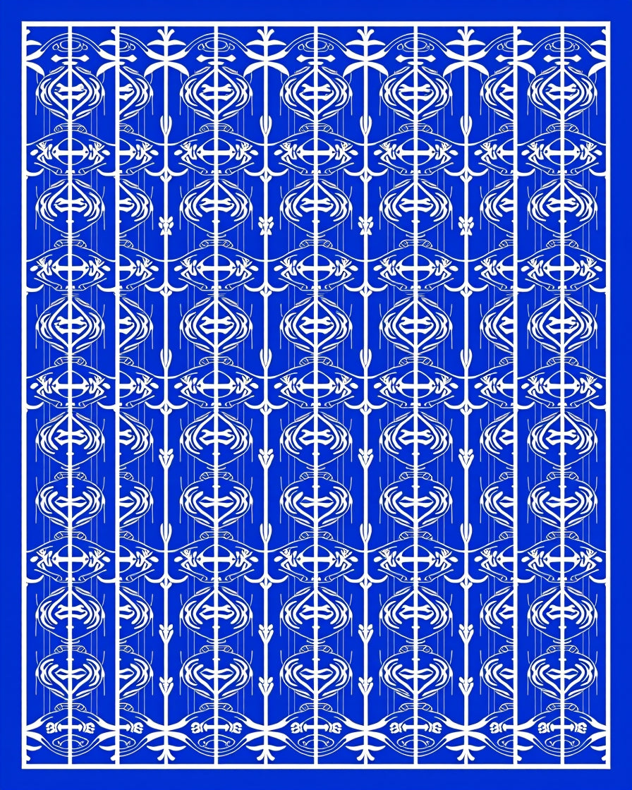Majestic Blue White Ornamental Scroll Rug