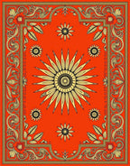 Golden Sunburst Floral Border Rug