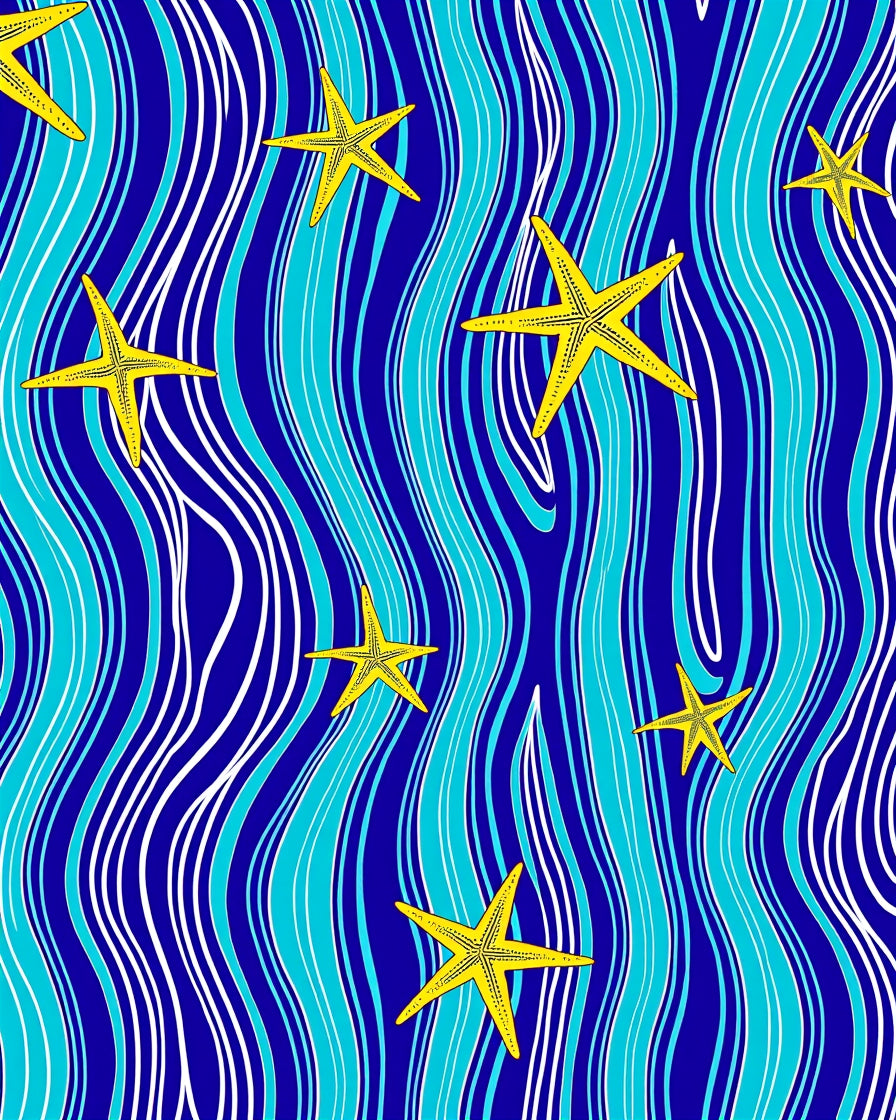 Yellow Starfish Blue Aqua Wave Rug