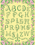 Green Floral Alphabet Border Accent Rug