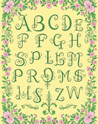 Green Floral Alphabet Border Accent Rug