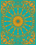 Golden Sunburst Turquoise Mandala Rug