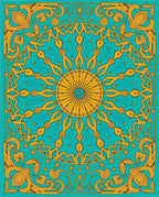 Golden Sunburst Turquoise Mandala Rug