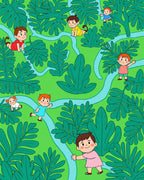 Children Playing In Lush Tropical Forest Rug