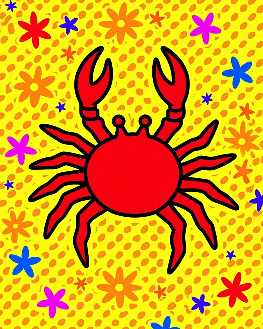Red Crab Pop Art Daisy Field Rug