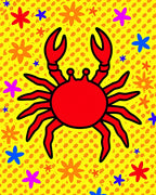 Red Crab Pop Art Daisy Field Rug