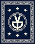 Deep Blue White Star Emblem Border Rug