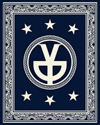 Deep Blue White Star Emblem Border Rug