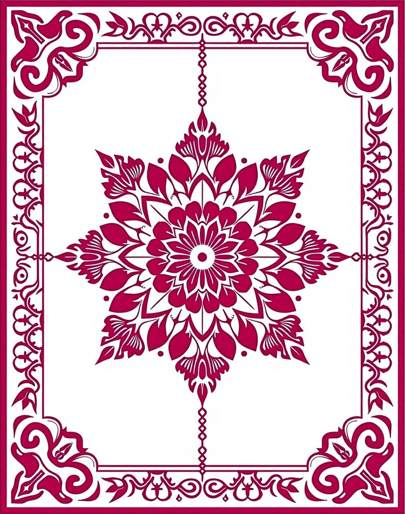 Crimson Floral Medallion Frame Rug