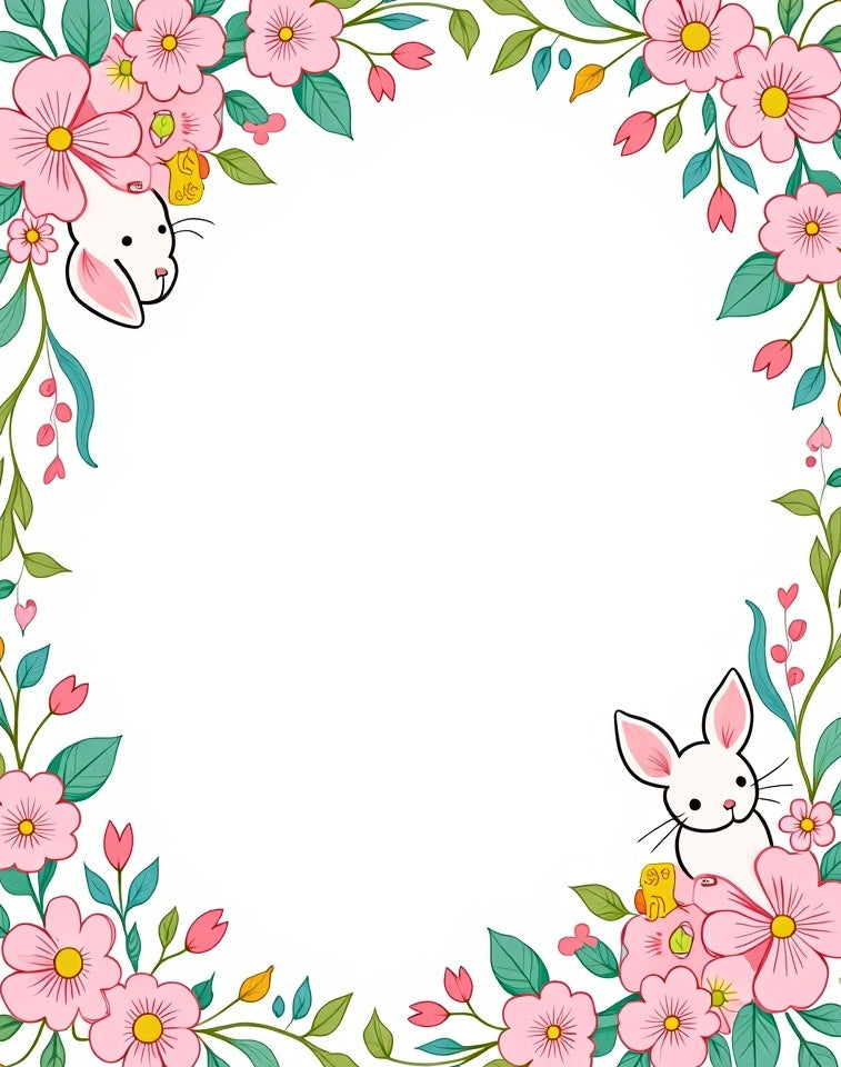 Sweet Pink Blossom Bunny Border Rug