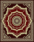 Crimson Golden Sunburst Medallion Rug