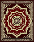 Crimson Golden Sunburst Medallion Rug