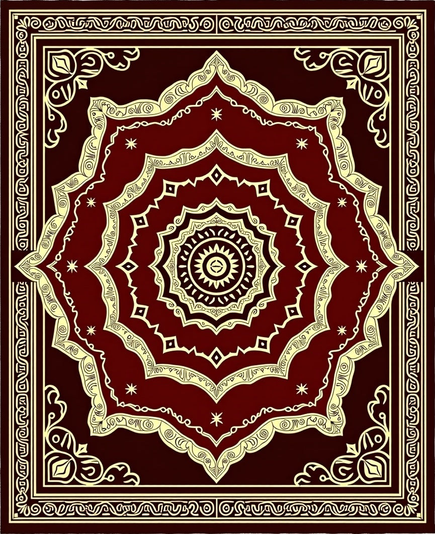 Crimson Golden Sunburst Medallion Rug