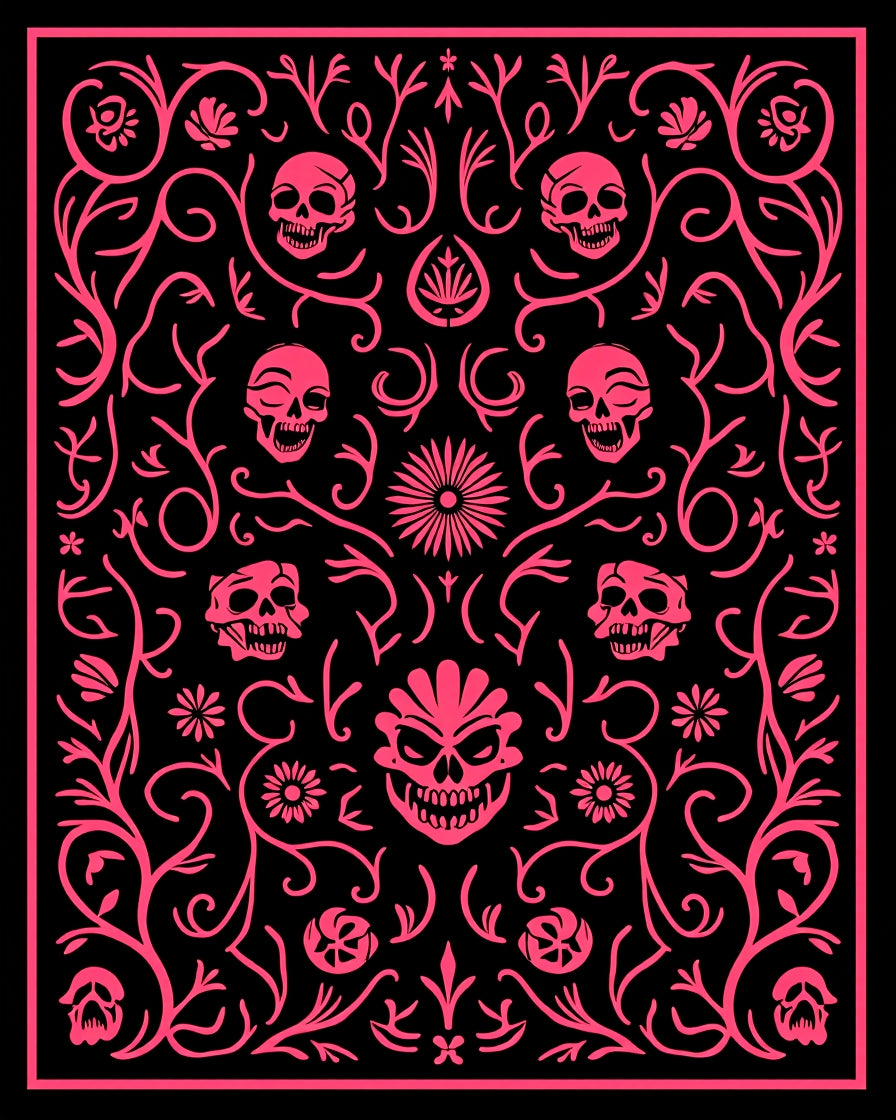 Pink Skulls Floral Vines Arrangement Rug