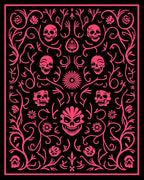 Pink Skulls Floral Vines Arrangement Rug