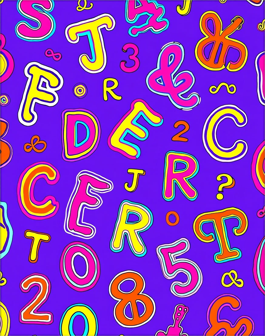 Vibrant Alphabet And Number Collage Rug