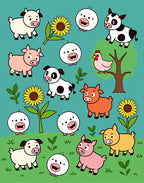 Cute Farm Animals and Sunflowers Playful Assortment Rug