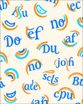 Playful Blue Orange Text Collage Rug