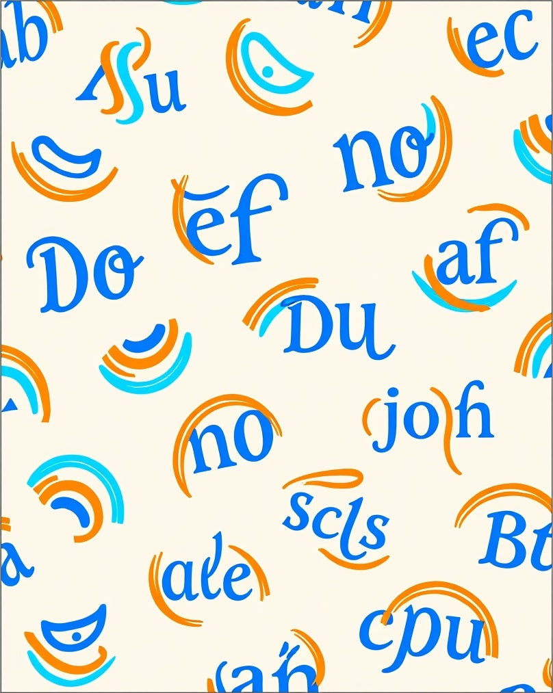 Playful Blue Orange Text Collage Rug