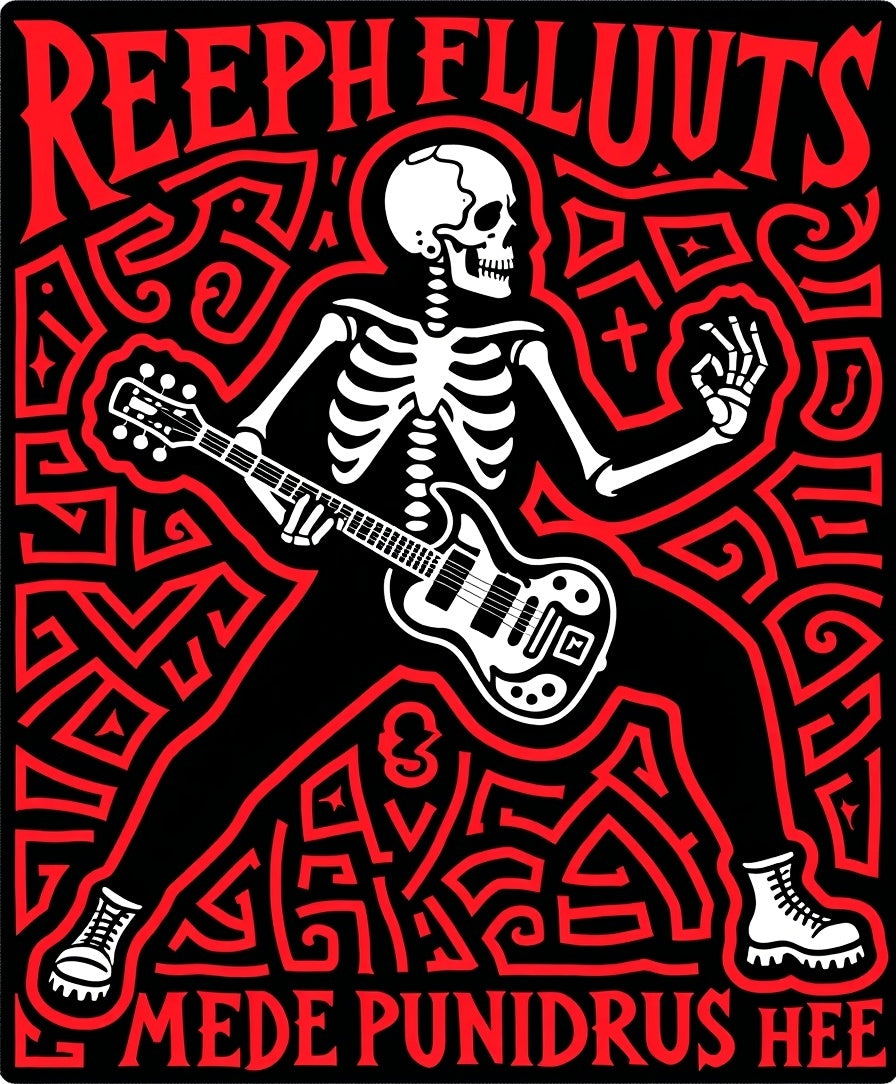 Gothic Red Skeleton Guitarist Rug