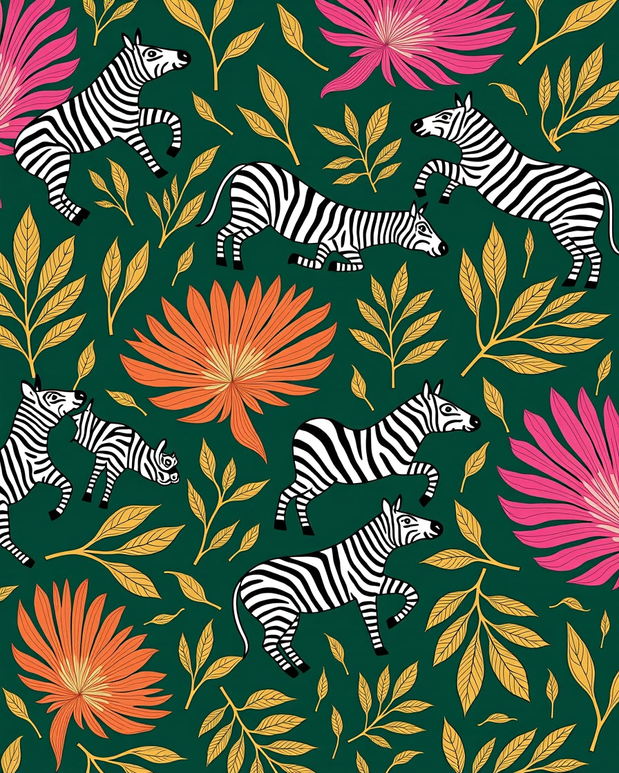 Emerald Green Zebra Floral Garden Jungle Rug