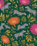 Emerald Green Zebra Floral Garden Jungle Rug