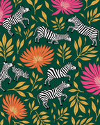 Emerald Green Zebra Floral Garden Jungle Rug