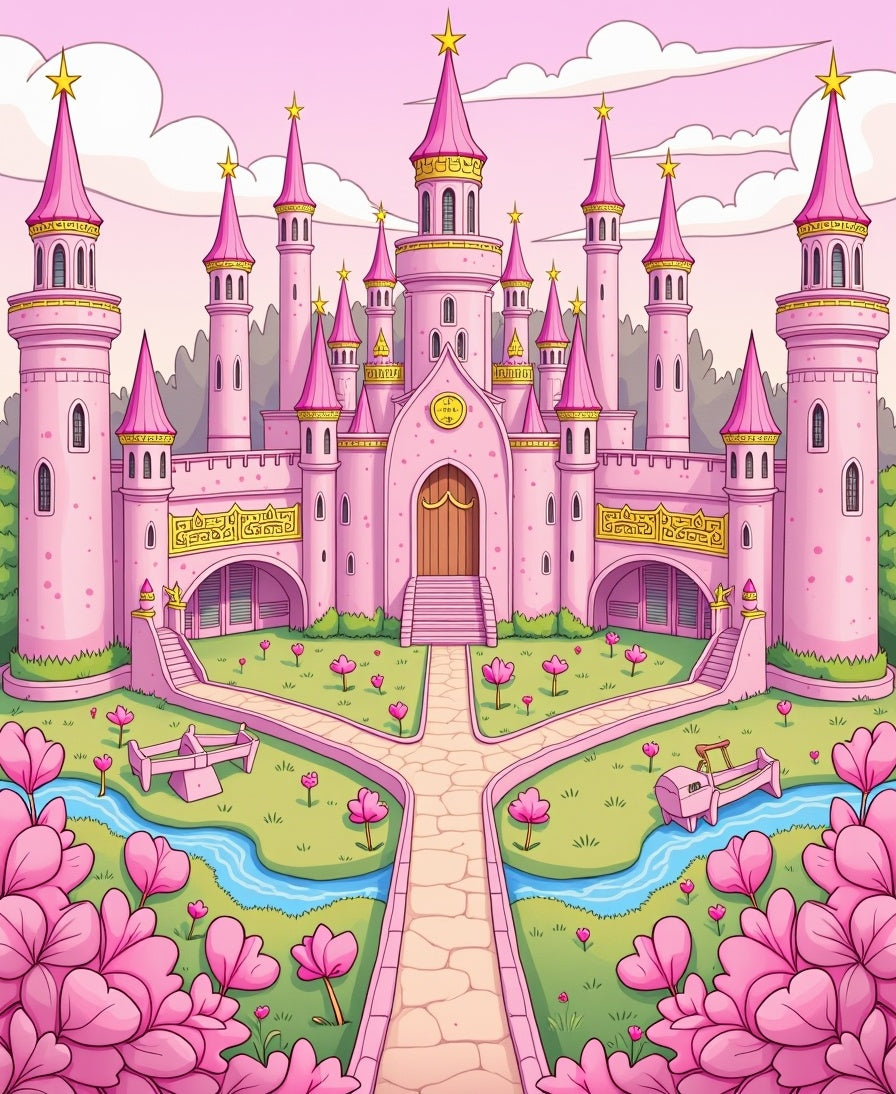 Dreamy Pink Castle Garden Pathway Rug