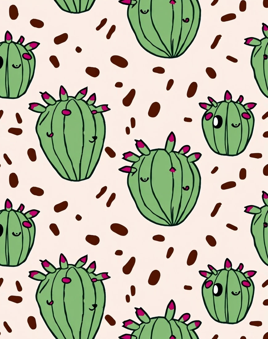 Whimsical Green Cactus Brown Spots Rug