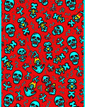 Red Turquoise Skull Skeleton Graffiti Rug
